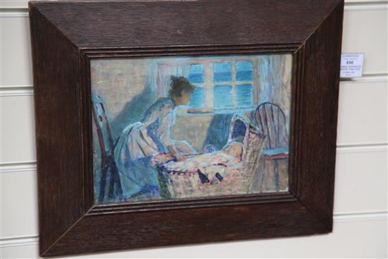 George Sherwood Hunter (1846-1919) Interior with mother and child, 8 x 11in.